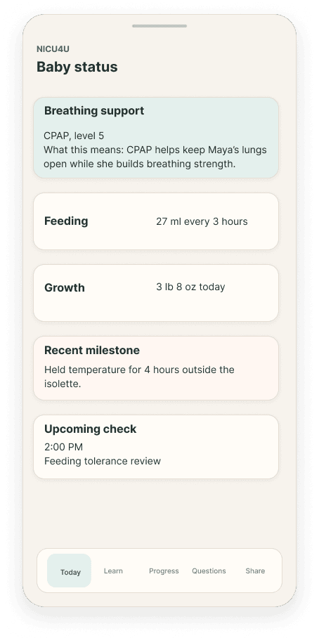 Baby status NICU4U hi-fi screen