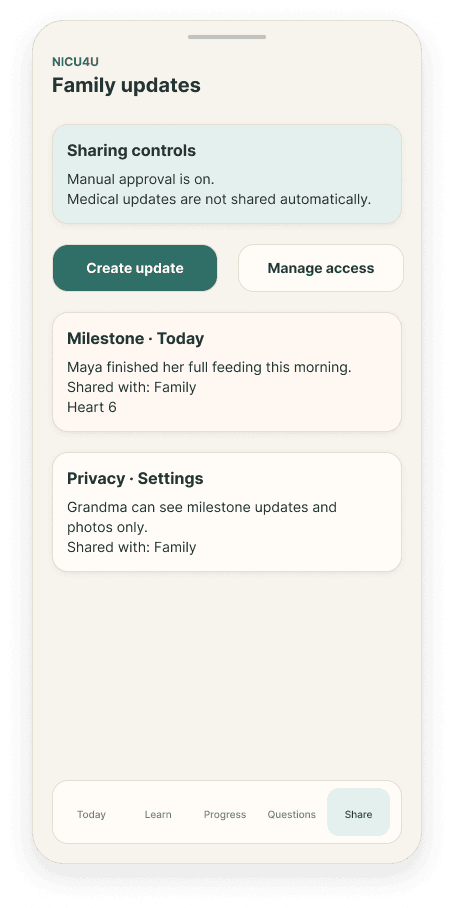 Family updates NICU family support screen