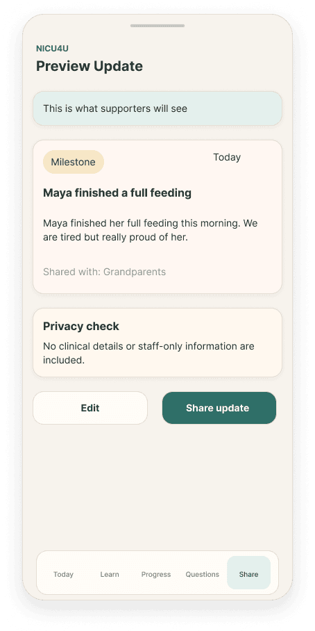 Preview update NICU family support screen