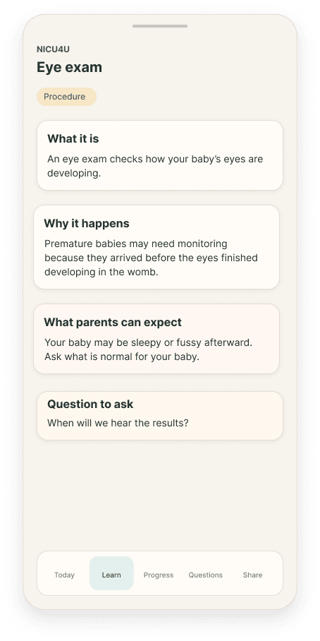 Eye exam detail NICU4U learn screen