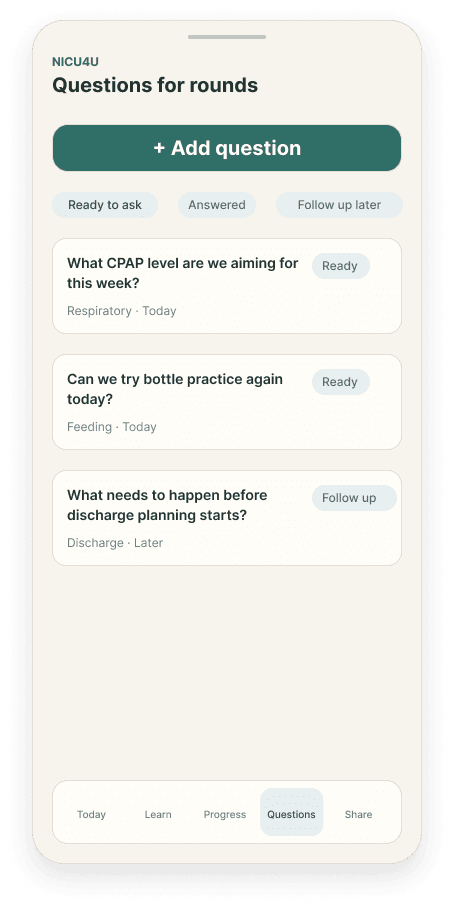 Questions for rounds NICU4U question flow screen