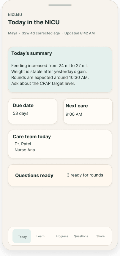 NICU4U outcome screen