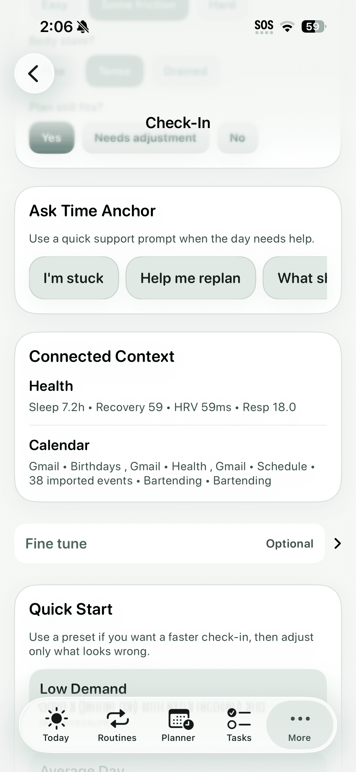 Connected context Time Anchor app screen